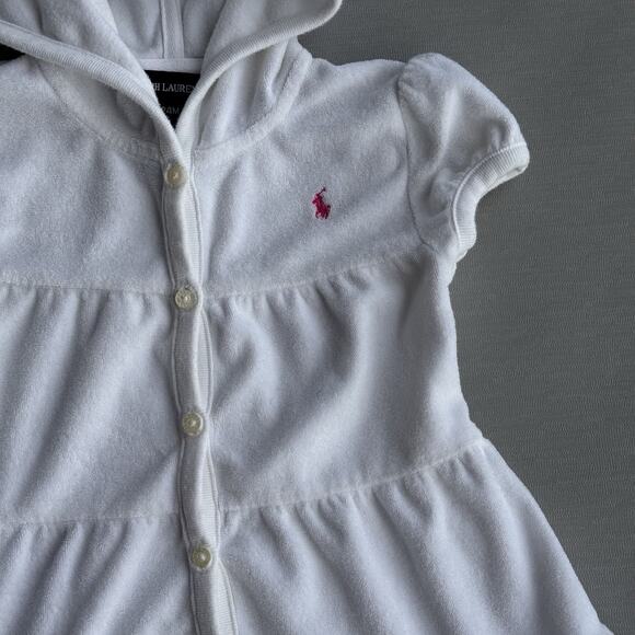 VTG Y2K Polo Ralph Lauren Tiered Terry Hooded Cover Up Dress Button Girls 24 mos - Picture 2 of 7